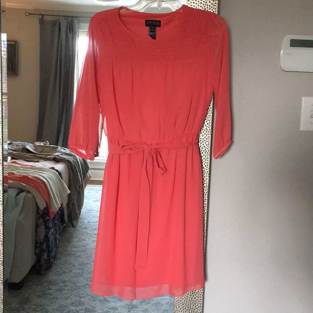 Coral chiffon midi dress